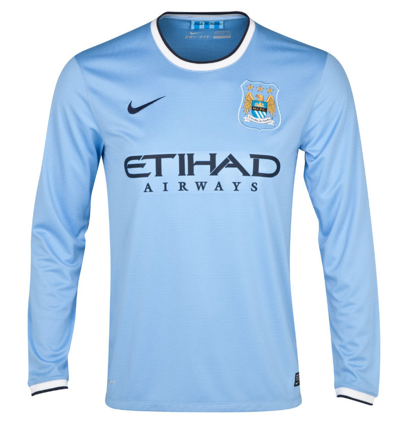 13-14 Manchester City #8 NASRI Home Long Sleeve Jersey Shirt - Click Image to Close